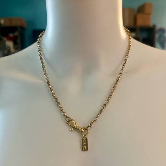 Coach Adjustable Gold-tone Hang Tag Charm Necklace Dog Leash Clip Clasp - Picture 9 of 11